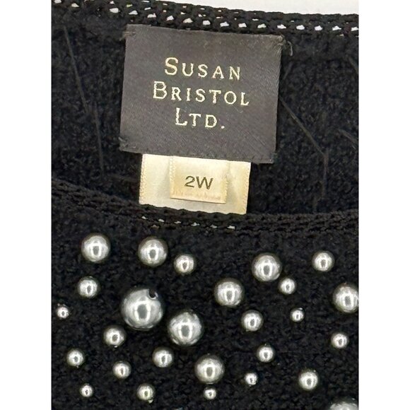 Susan Bristol Ltd.‎ 2002 Black Beaded Sweater 2W Acrylic & Merino Wool Women's - Picture 2 of 7